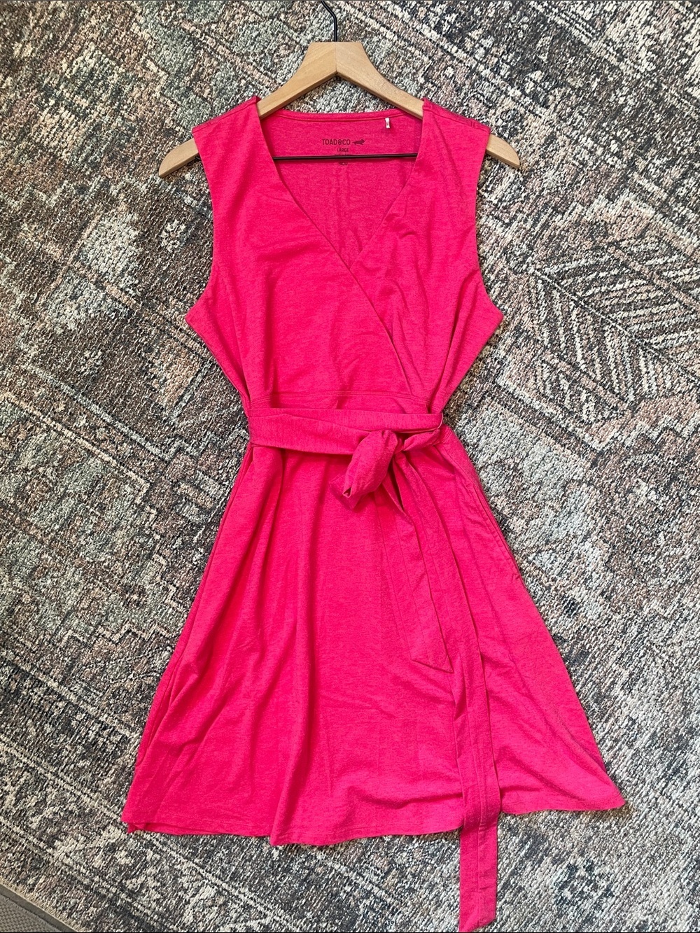 Toad&Co Pink Faux Wrap Dress Large Pockets Travel Casual